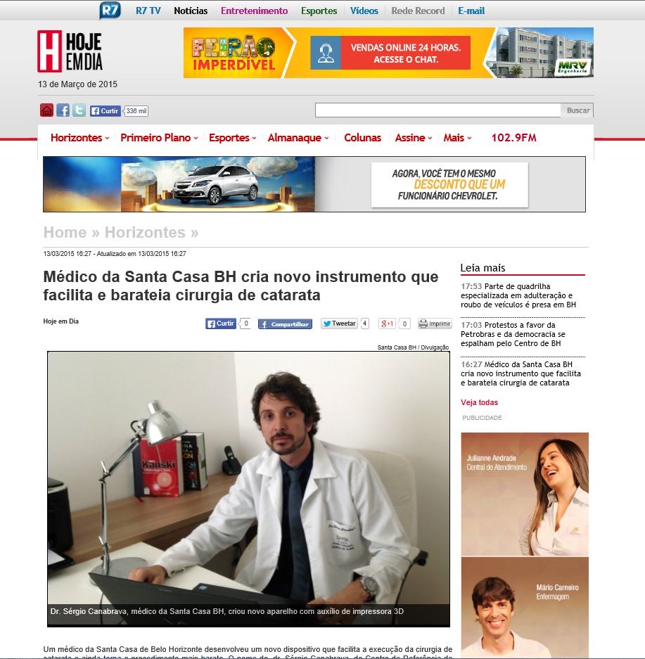 Reportagem do jornal Hoje em Dia